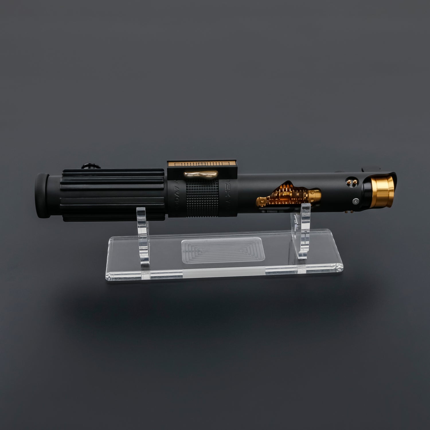 Anakin exposed spinning crystal lightsaber on the display stand