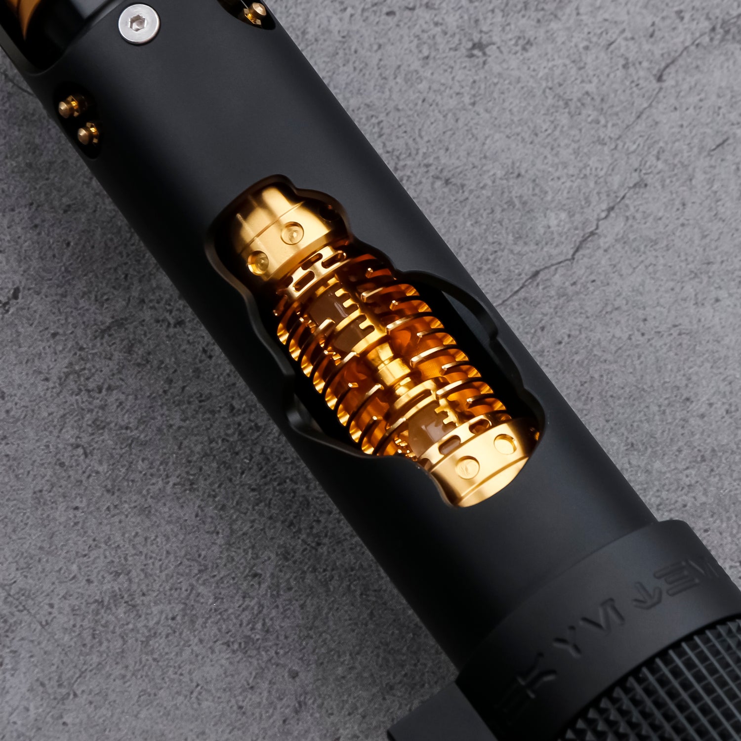Anakin lightsaber black handle bexposed spinning crystal