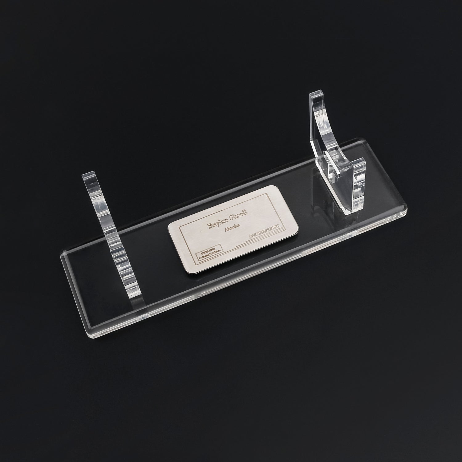 Lightsaber nameplate on display stand