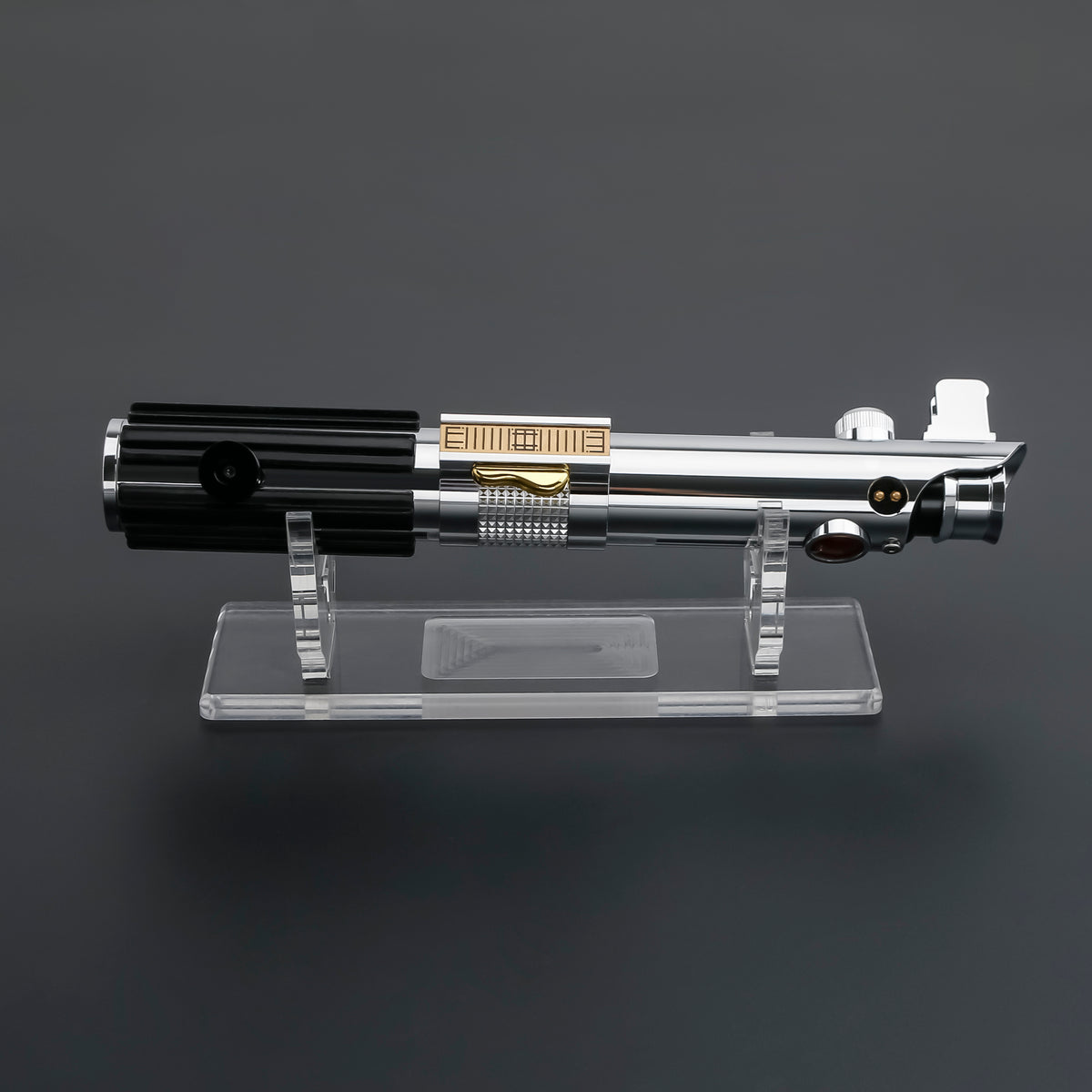 Anakin EP3 cosplay lightsaber hilt on stand